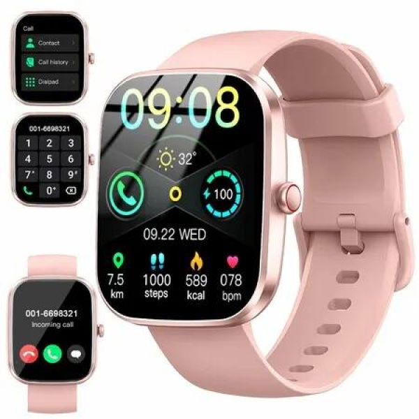 Smart Watch,1.91In Smartwatch for Men Women,110+ Sport Modes,Fitness Activity Tracker with Pedometer/Sleep Monitor/IP68 Waterproof,for Android iOS Pink