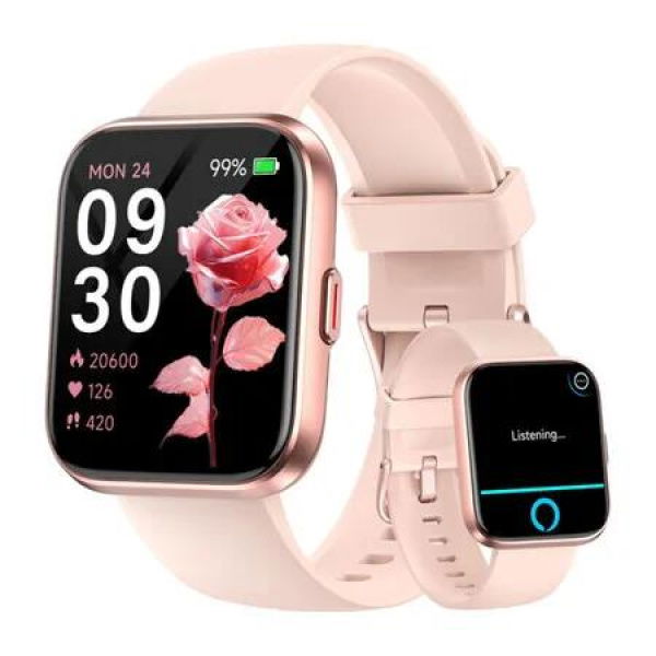 Smart Watches for Women Android and iPhone, 1.8 inch Alexa Built in Smartwatches Fitness Tracker Watch with Bluetooth Calls, IP68 Waterproof, Pink