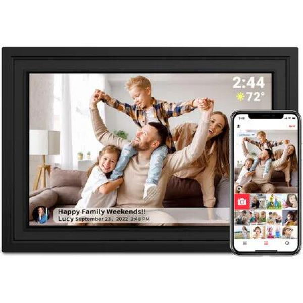 Smart WiFi Digital Photo Frame 1280x800 HD IPS Auto-Rotate 10.1 Inch Wall Mount Gift for Family Friends Black