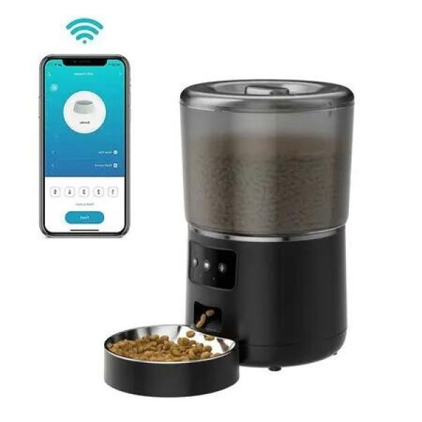 Smart WiFi Pet Feeder Food Dispenser with APP Control for Automatic Timed Feeding, Durable stainless steel bowl(Black)