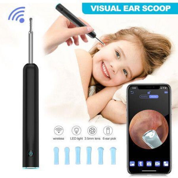 Smart WiFi Visual Ear Endoscope Camera With 3.5mm Lens 1080P FHD Camera 6 LED Lights Waterproof Lens For IOS Android - Black.