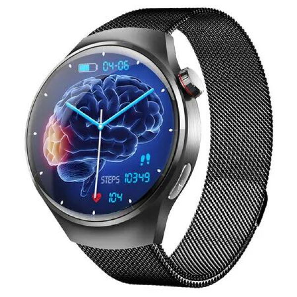 Smartwatch 1.55 Inch Screen with SOS Call Fall Detection and ECG Body Monitoring Sports Activity Tracker Black Milanese strap