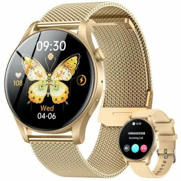 Smartwatch for Women 1.43 Touchscreen Smart Watch Answer/Make Call with Sleep Monitor 100+ Sports Modes Fitness Tracker for Android iOS(1Pack-Gold)