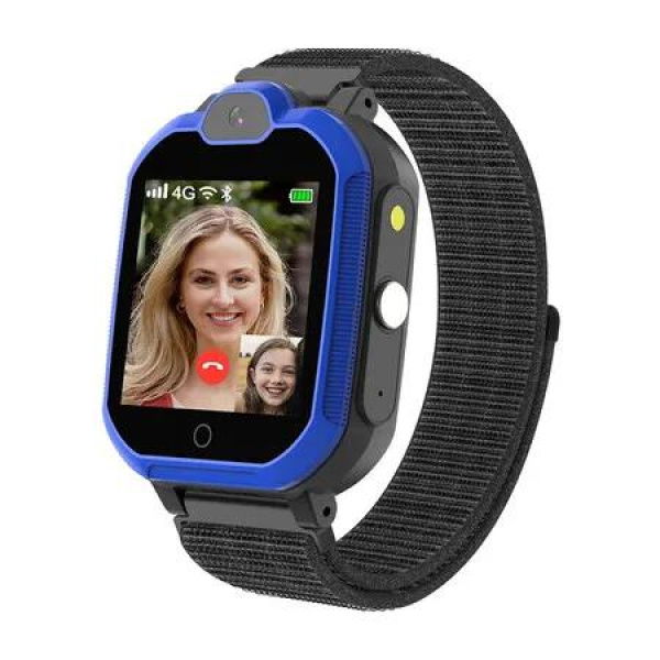 Smartwatch Kids 4G SIM GPS Tracker Phone Call Voice Video Chat Alarm Pedometer Camera SOS Touch Screen WiFi Music Wrist Safety Activity Blue