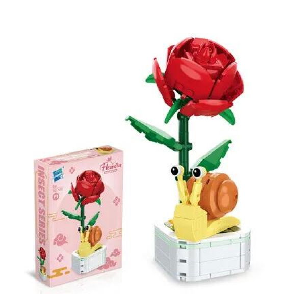 Snail Rose Potted Plant Building Block Toy Insect Potted Series Ornaments Childrens Early Education Exquisite Flower Bonsai Building Blocks