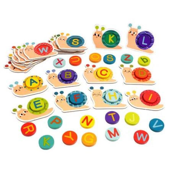 Snail Shaped Letter Matching Alphabet Recognition Toy Card Board Wooden Letters Matching Puzzle Game Montessori Educational Toys