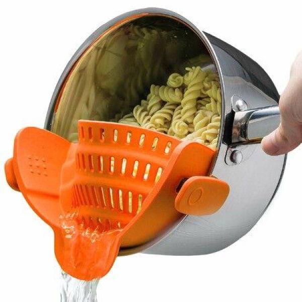 Snap N Strain Pot Strainer And Pasta Strainer - Adjustable Silicone Clip On Strainer For Pots Bowls - Kitchen Colander-Orange