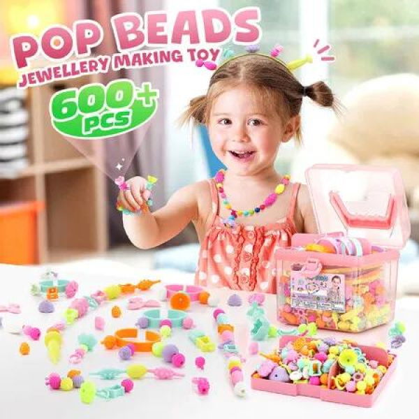 Snap Pop Beads Play Toys Set DIY Jewelry Making Kit Art Craft Supplies Children Girls Necklace Bracelet Ring Hairband Christmas Birthday Gifts