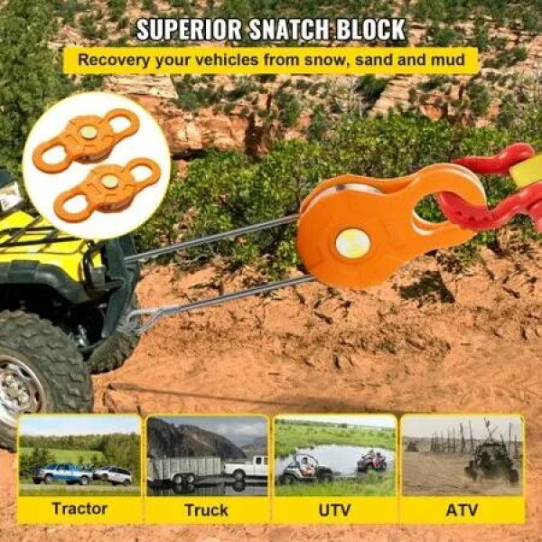 Snatch Block, 11T/25,000 LBS Working Load Limit, Heavy Duty Winch Pulley for 0.55'/14 mm Synthetic Rope or Soft Shackles, Off-Road Recovery Accessories for Tractor, Truck, ATV & UTV, 2 Packs