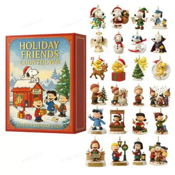 Snoopy Advent Calendars 2025, Holiday Friends Advent Calendars, Christmas Countdown Calendar with 24 2D Acrylic Snoopy Holiday Friends Ornaments