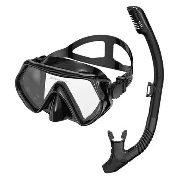 Snorkeling Gear, Anti-Fog Scuba Diving Mask, Professional Snorkeling Gear for Free Breathing, Swimming, Diving (Black)