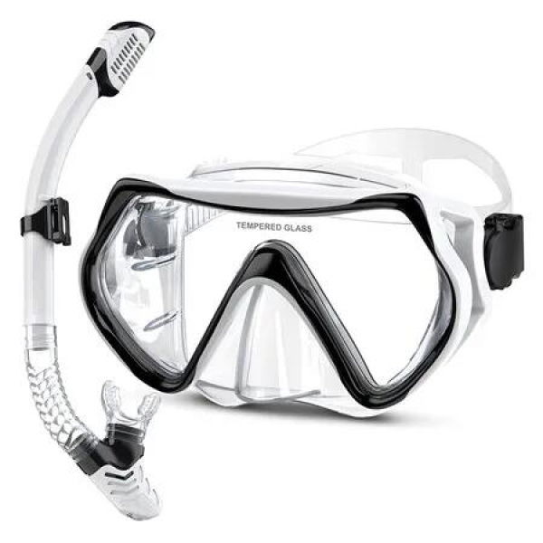 Snorkeling Gear, Anti-Fog Scuba Diving Mask, Professional Snorkeling Gear for Free Breathing, Swimming, Diving (White)