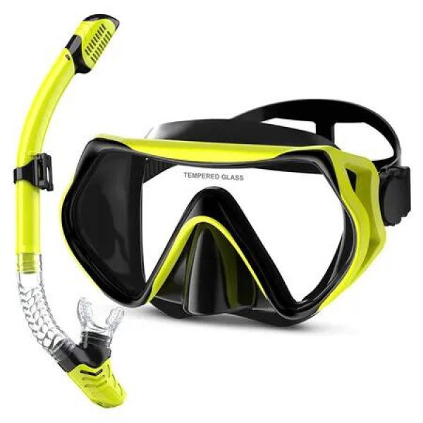Snorkeling Gear, Anti-Fog Scuba Diving Mask, Professional Snorkeling Gear for Free Breathing, Swimming, Diving (Yellow)