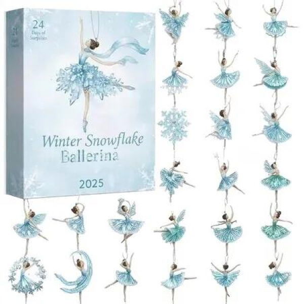 Snowflake Ballerina Advent Calendar 24DAYS Christmas TREE Collectable Advent Calendar Blind Box 2D Flat Acrylic Ornament Countdown Christmas Girls Gift