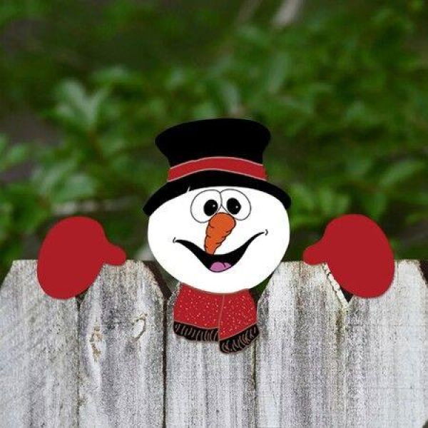 Snowman Garden Yard Art Xmas Home Patio DIY Holiday Decor Outdoor Cute Garden Fence Sign Ornament