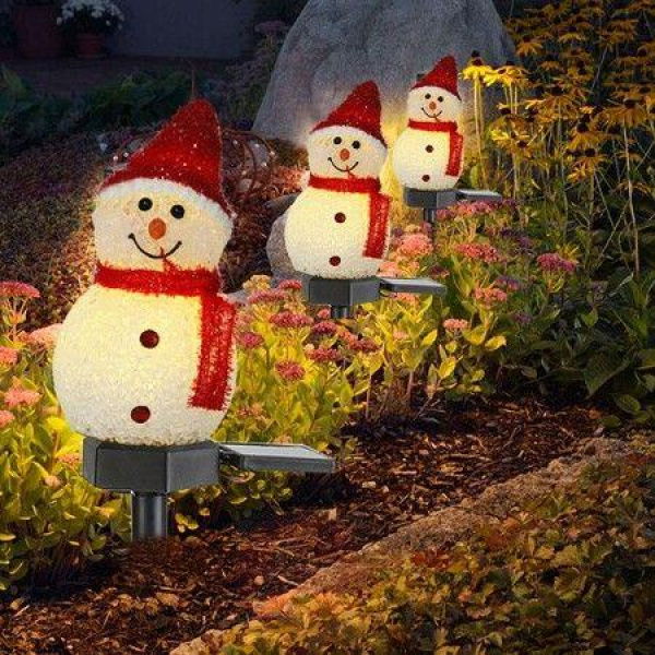 Snowman Solar Powered Garden EVA Light Christmas Decoration Lights Waterproof In Red Hat