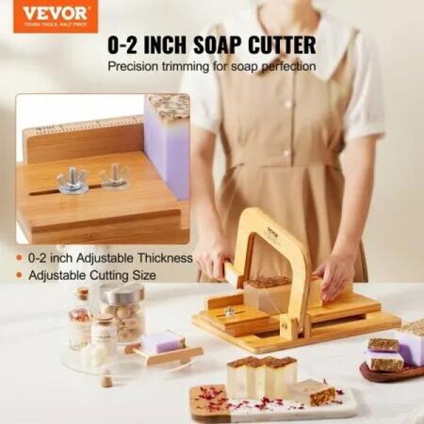Soap Cutter 0-2 inch Adjustable Thickness Bamboo Soap Slicer With Adjustable Stainless Steel Wire Multi Handmade Soap Wire Cutter