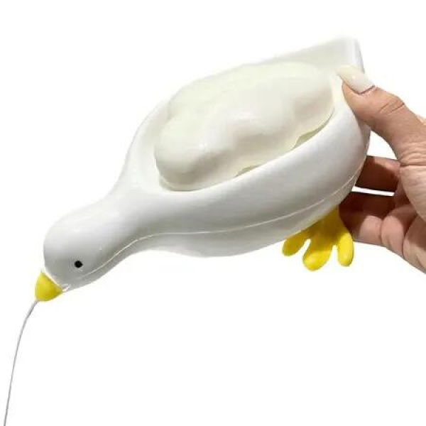 Soap Dish Shower Container Cute White Duck Self Draining Soap Box Suction Cup Bathroom Accessories For Bath Room Restroom