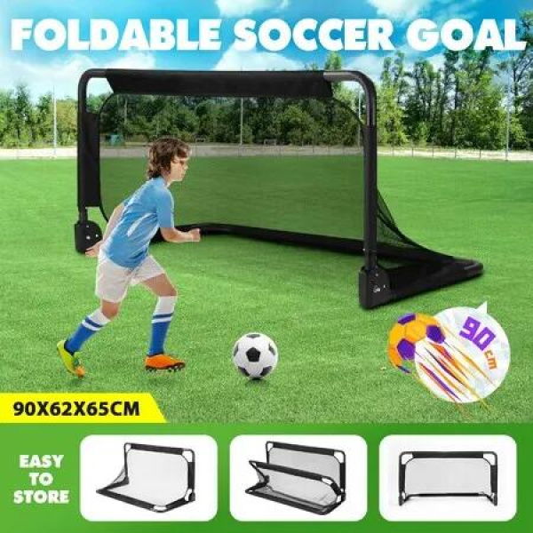 Soccer Football Net Set Metal Frame Goal Portable Aluminium Backyard Game Training Practice Kids Adults 90x65cm