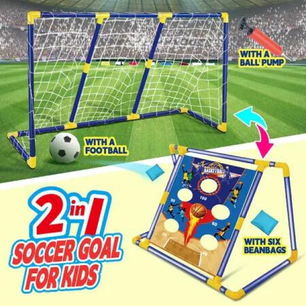 Soccer Goal Football Net Set Kids Target Training Practice Backyard Game Outdoor Park Sports Match Youth 102x57cm with Plastic Ball Pump Beanbag