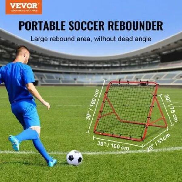 Soccer Rebounder Rebound Net Kick-Back 100x100 cm Portable Football Training Gifts Fully Adjustable Angles Goal Net Aids & Equipment for Kids Teens