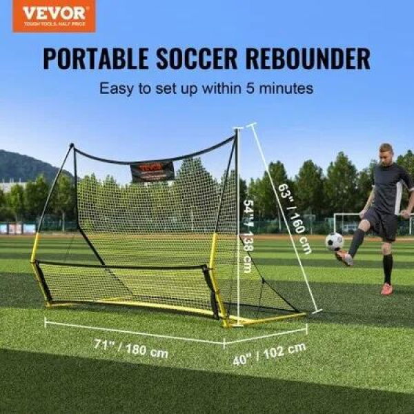 Soccer Trainer 2-IN-1 Portable Soccer Rebounder Net Iron Soccer Practice Equipment Sports Football Rebounder Wall with Portable Bag Perfect for Team Solo