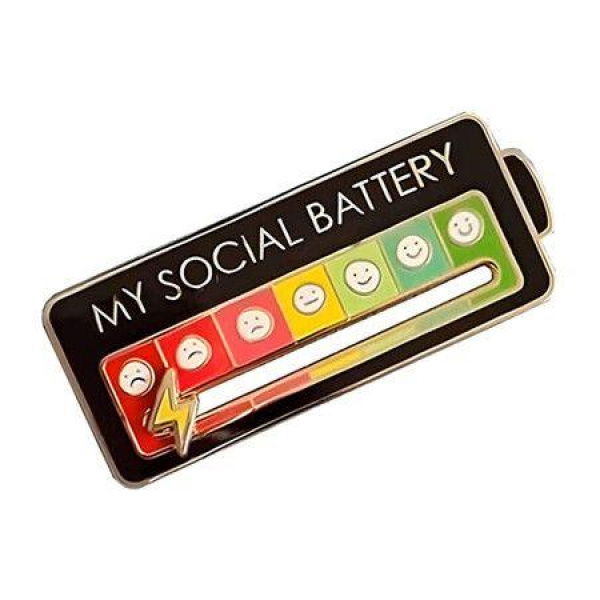 Social Battery Pin Social Battery Lapel Pin Enamel Lapel Pins For Men And Women 6 X 2.3 Cm