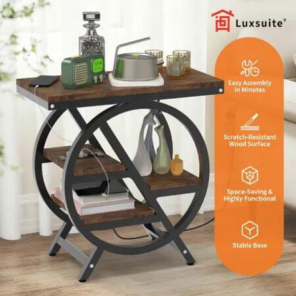 Sofa Bed Side Table with Charging Station Hall Entry Lamp Laptop Desk Coffee Couch Nightstand Open Book Shelves Storage Stand Living Sitting Bedroom