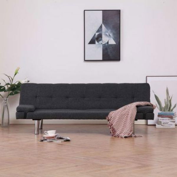 Sofa Bed With Two Pillows Dark Grey Polyester