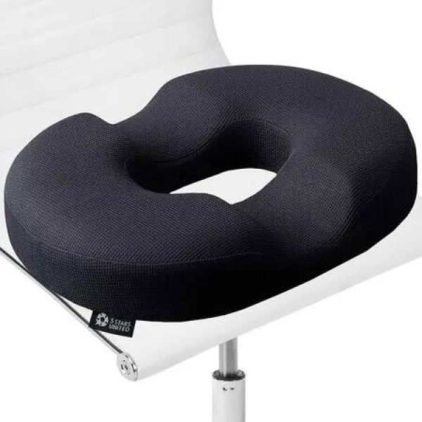 Soft Comfortable Donut Seat Cushion Pillow for Hemorrhoids & Tailbone (Black)