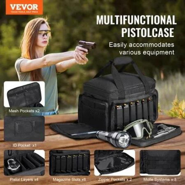 Soft Pistol Case for 4 Pistols Handgun Bag Outdoor Hunting Shooting Black