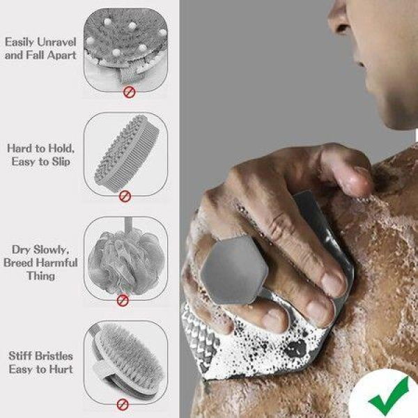 Soft Silicone Body Scrubber And Storage Hook Handheld Shower Cleansing Brush (Bath Brush Gray)