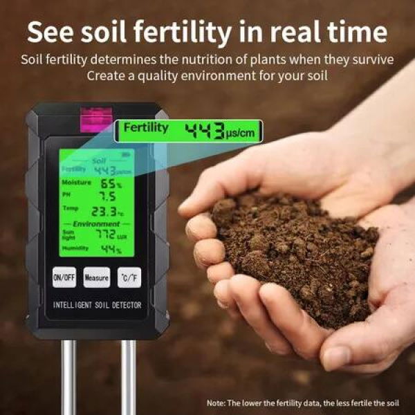 Soil Meter 6 in 1 Soil Tester Fertility,Humidity PH Value,TemperatureLight,Ambient Humidity,Highly Sensitive Probe Soil Moisture Sensor 90 Degree Foldable