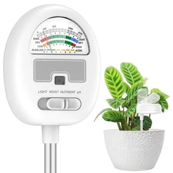 Soil Moisture Meter,4-in-1 Soil pH Tester,Soil Moisture/Light/Nutrients/pH Meter for Gardening,Lawn,Farming,Indoor & Outdoor Plants Use,No Batteries Required