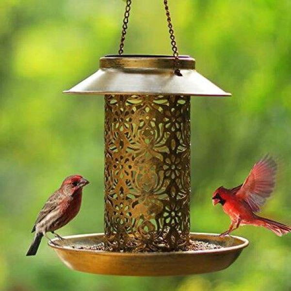 Solar Bird Feeder For Outdoors Hanging Metal Wild Bird Feeder For Cardinals Solar Garden Lantern With S Hook As Gift Ideas For Bird Lovers