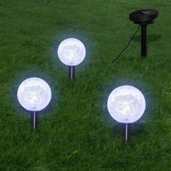 Solar Bowl 3 LED Garden Lights With Spike Anchors & Solar Panel.