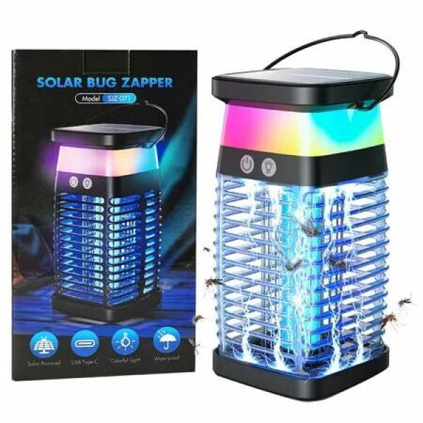 Solar Bug Zapper Outdoor 4200V Highly Effective Mosquito Zapper Portable Rechargeable with Night Light Electric Cordless Fly Zapper IP68 Waterproof
