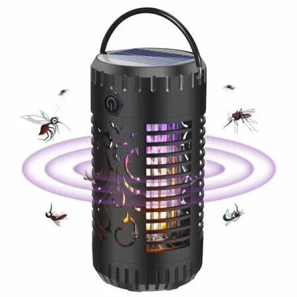 Solar Bug Zapper Outdoor Mosquito Zapper Waterproof Portable LED Flame UV Mosquito Killer with Storage Box Cordless Fly Lighting Lamp for Home Camping