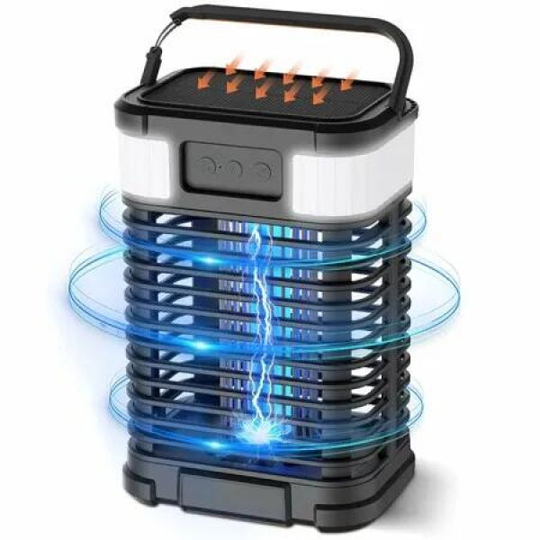 Solar Bug Zapper Outdoor Waterproof,Portable Pest Control Electric Mosquito Zapper Killer with Panel Sensor,LED Light for Patio Camping Backyard,Black