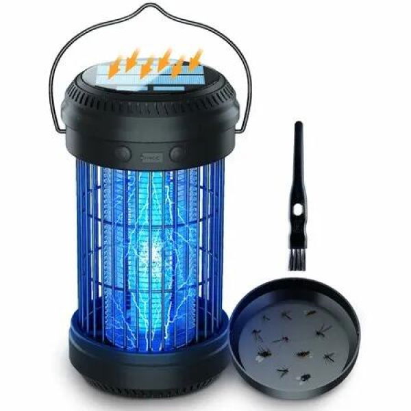 Solar Bug Zapper Outdoor,Electric Mosquito Zapper with 3600mAh Rechargeable Battery for Home,Backyard,Camping 4200V High Powered for Flies, Moths