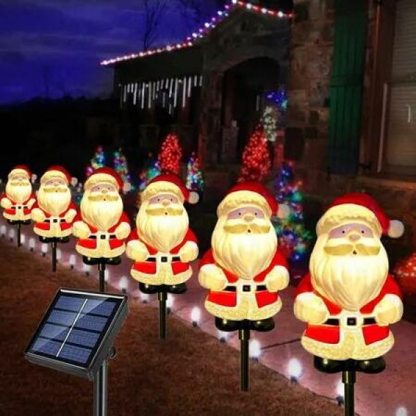 Solar Christmas Garden Stake Lights, Outdoor Waterproof Solar Santa Claus Garden Stake Christmas Pathway Lights