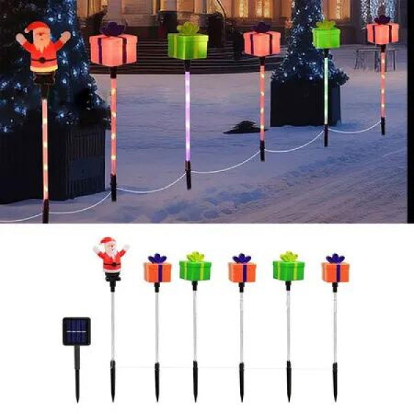 Solar Christmas Pathway Lights Outdoor,Waterproof Led Christmas Girt Santa Lights,Christmas Decorations Outdoor For Yard Patio Walkway Garden Decor