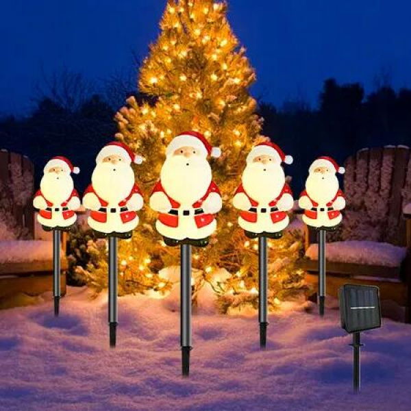Solar Christmas Pathway Lights Outdoor,Waterproof Led Christmas Santa Lights,Christmas Decorations Outdoor For Yard Patio Walkway Garden Decor