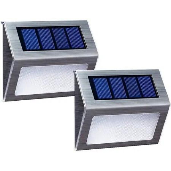 Solar Deck Lights, 3 LED Solar Stair Lights, Outdoor LED Step Lighting, Stainless Steel Waterproof LED Solar Lights for Stairs, Paths, Walkways and Gardens,2 Pack