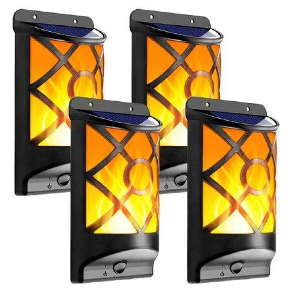 Solar Flame Lights Outdoor Fire Effect 66 LED Auto On/Off Solar Powered Wall Mounted Landscape 1 Pc.