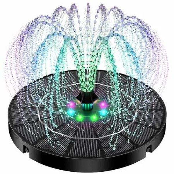 Solar Fountain Water Pump with 7 Color LED Lights,3W Solar Water Fountain with 1500mAh Battery and 7 Nozzles,Floating Solar Powered Water Fountain Pump
