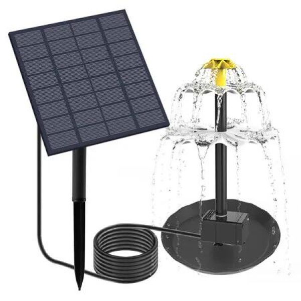 Solar Fountain with Nozzle, Outdoor Standing Solar Powered Water Fountain Pump for BirdBath Garden Pond Pool