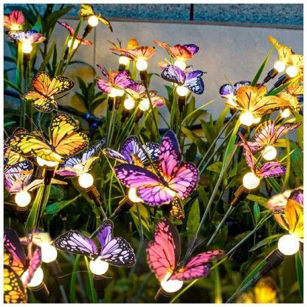 Solar Garden Lights - Newest Swaying Butterfly Lights Swaying In The Wind Solar Outdoor Lights Yard Patio Pathway Decoration High Flexibility Iron Wire & Realistic Butterflies (2 Pack)