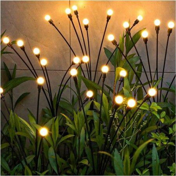 Solar Garden Lights Solar Swaying Light Sway By Wind Solar Outdoor Lights Yard Patio Pathway Decoration High Flexibility Iron Wire & Heavy Bulb Base Warm White (2 Pack)