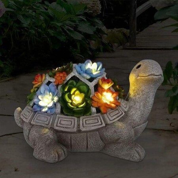Solar Garden Outdoor Statues Turtle with Succulent and 7 LED Lights, Lawn Decor Tortoise Statue for Patio, Balcony, Yard Ornament